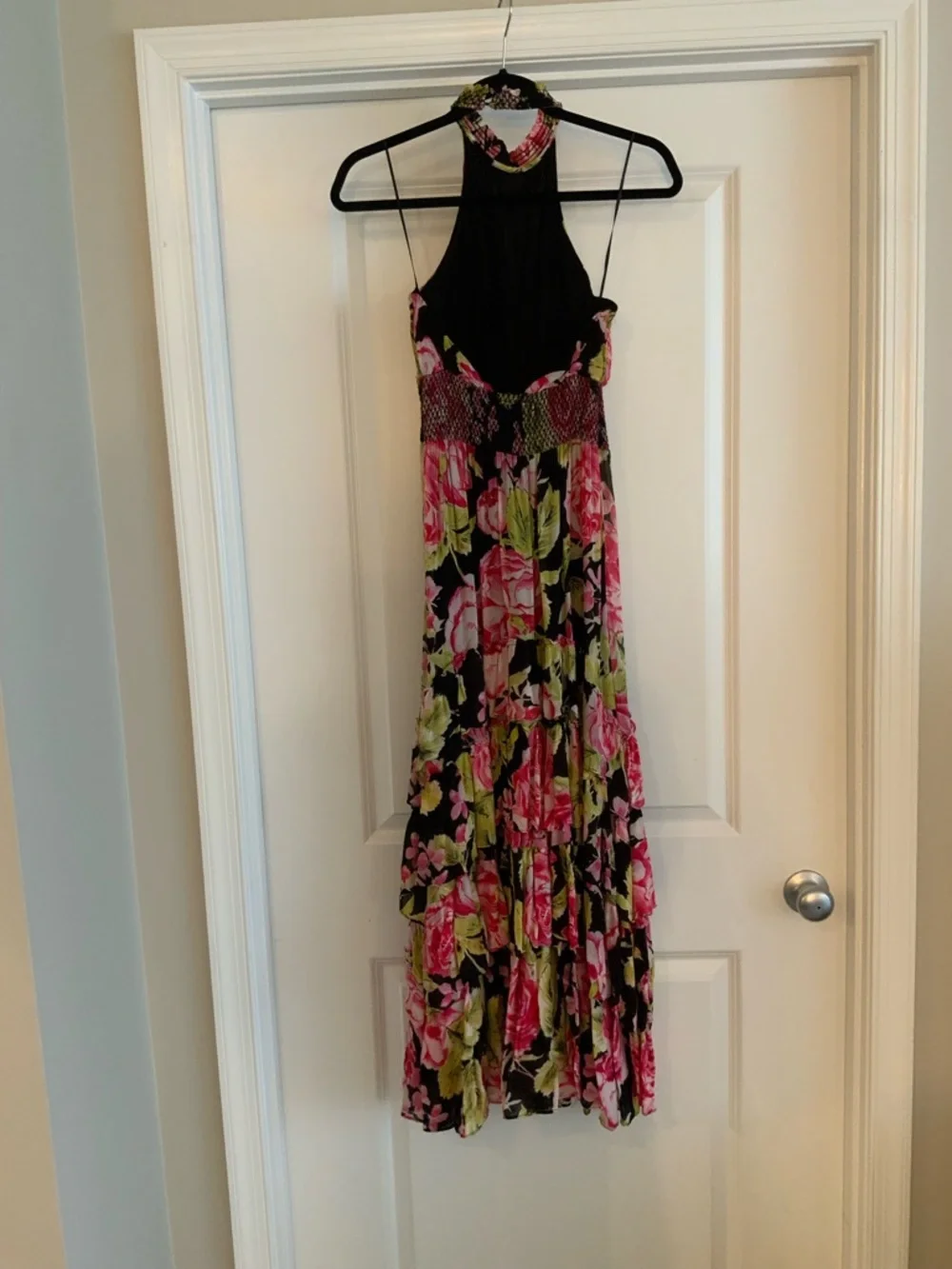 Free People Black Halter Maxi Dress with Pink Floral Print - Picture 4 of 6
